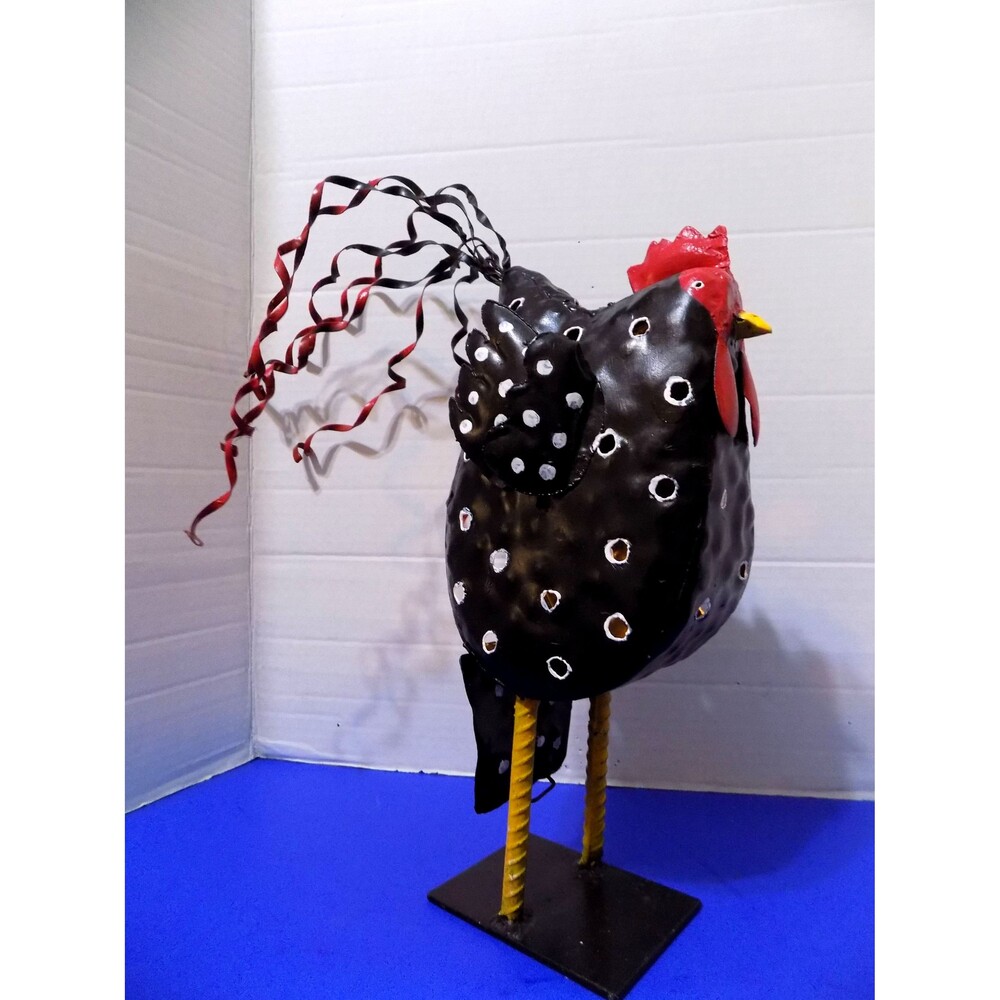 Vintage Blue Sky 2002 Metal Rustic Rooster Chicken Tea Candle Sculpture Country